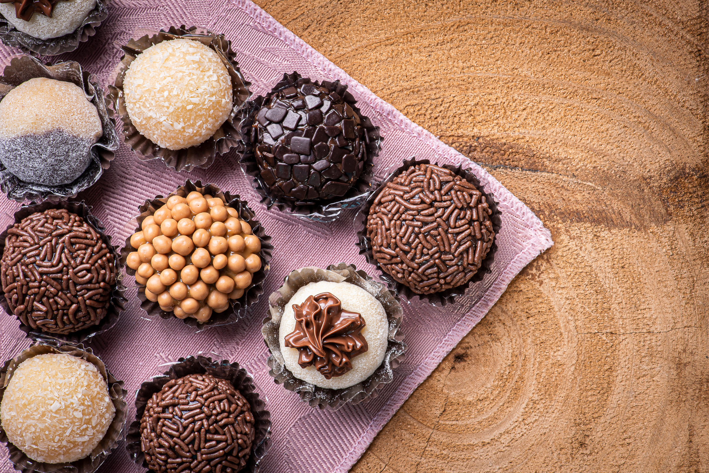 Brigadeiro. Typical Brazilian sweet. Many types of brigadiers together